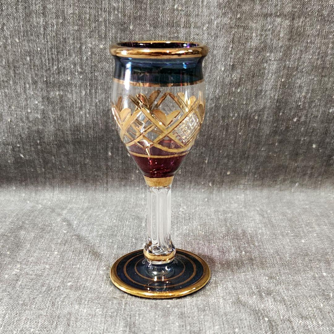 ボヘミアンガラスのカットガラス装飾グラス5個セット