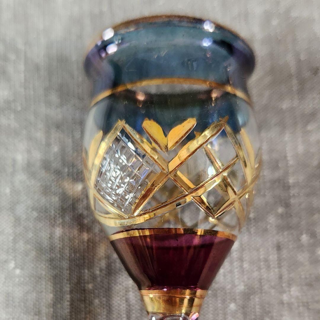 ボヘミアンガラスのカットガラス装飾グラス5個セット