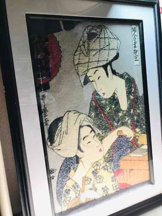 地域限定送料無料　歌麻呂浮世絵祇園美人絵　62cmルビー等宝石絵画　アンティーク