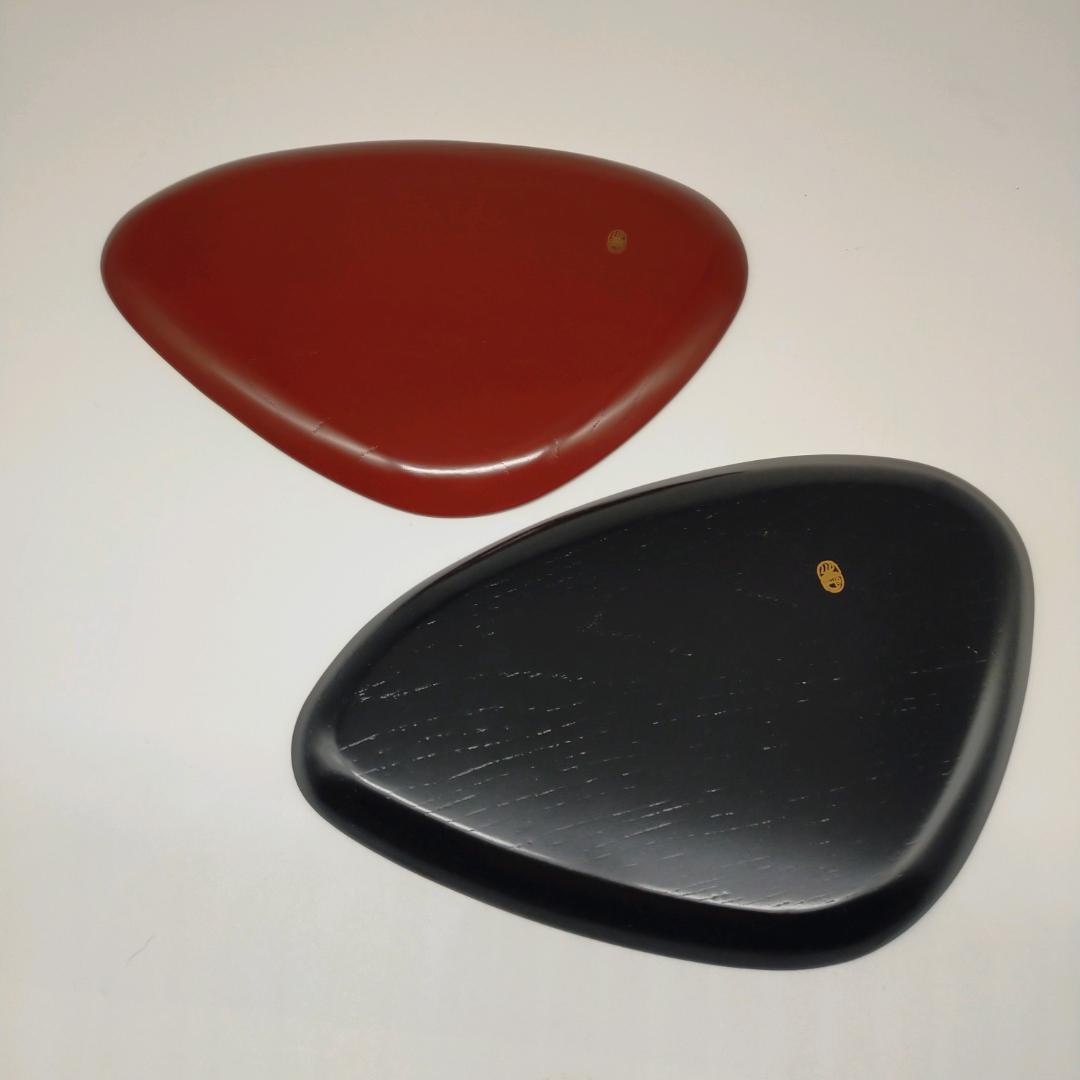 未使用　象彦　銘々盆　漆器 盆セット 菓子器　赤　黒 雲模様
