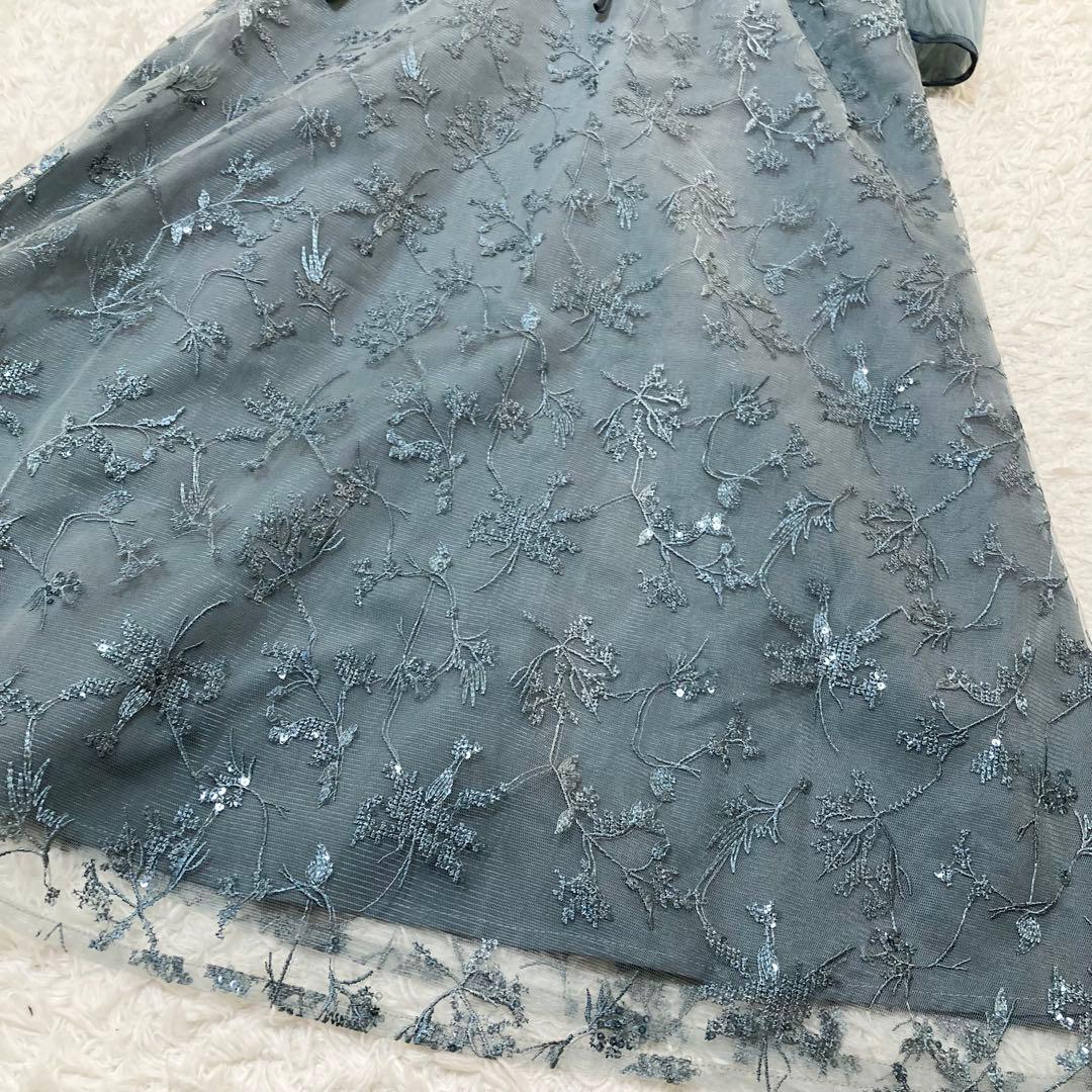 レジャ 花柄レーススパンコールハートカットドレス ロングワンピース M ブルー