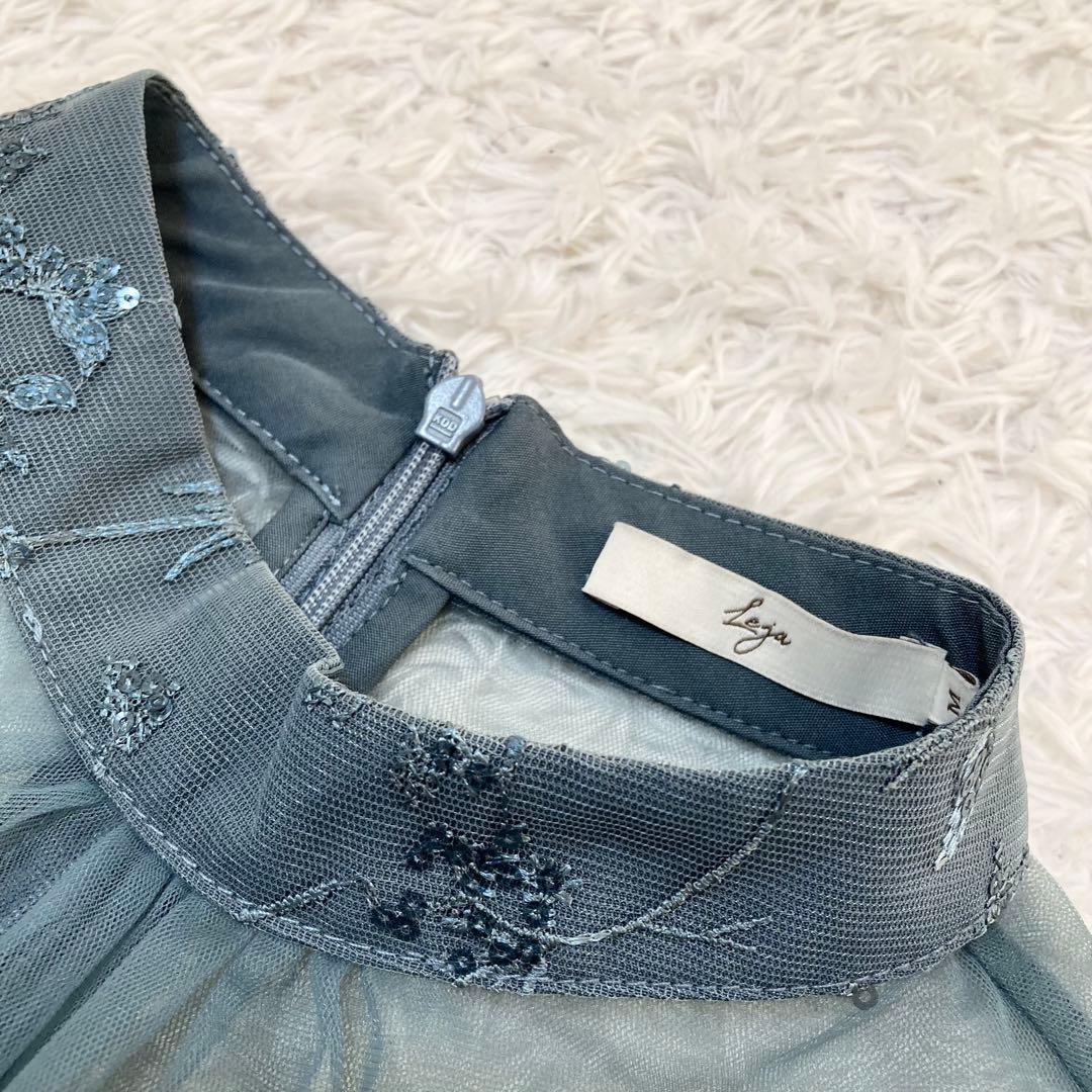 レジャ 花柄レーススパンコールハートカットドレス ロングワンピース M ブルー