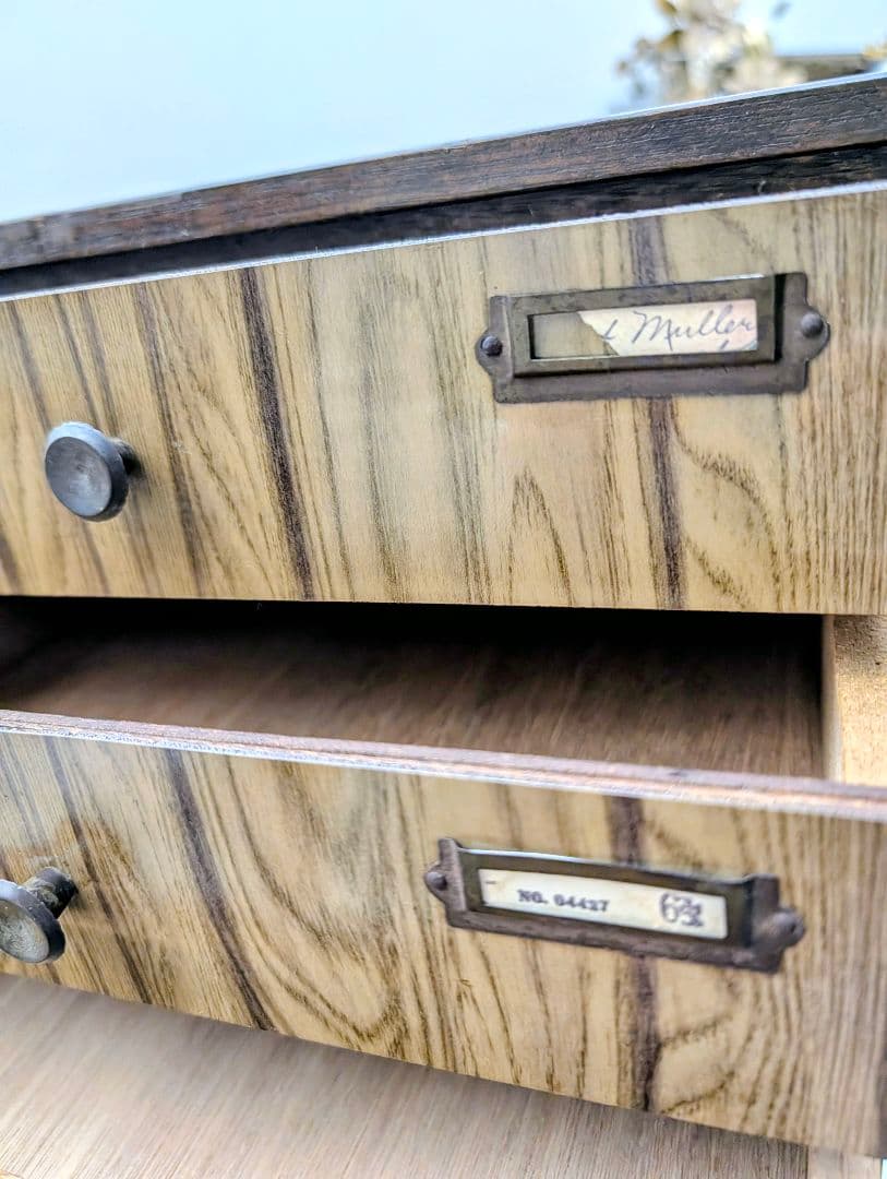 昭和ヴィンテージ✨️ネームプレート付き 木製 6段引き出し チェスト　古道具