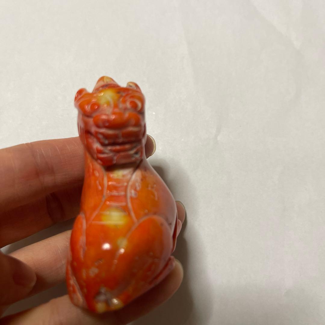 山珊瑚？珊瑚獅子の彫刻 置き物