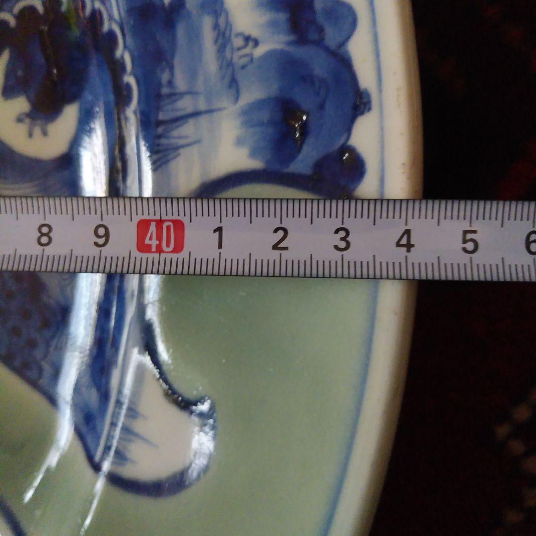 希少　珍品　 古伊万里 有田官窯　青磁染付大皿　特大皿　口径約44cm　有田焼