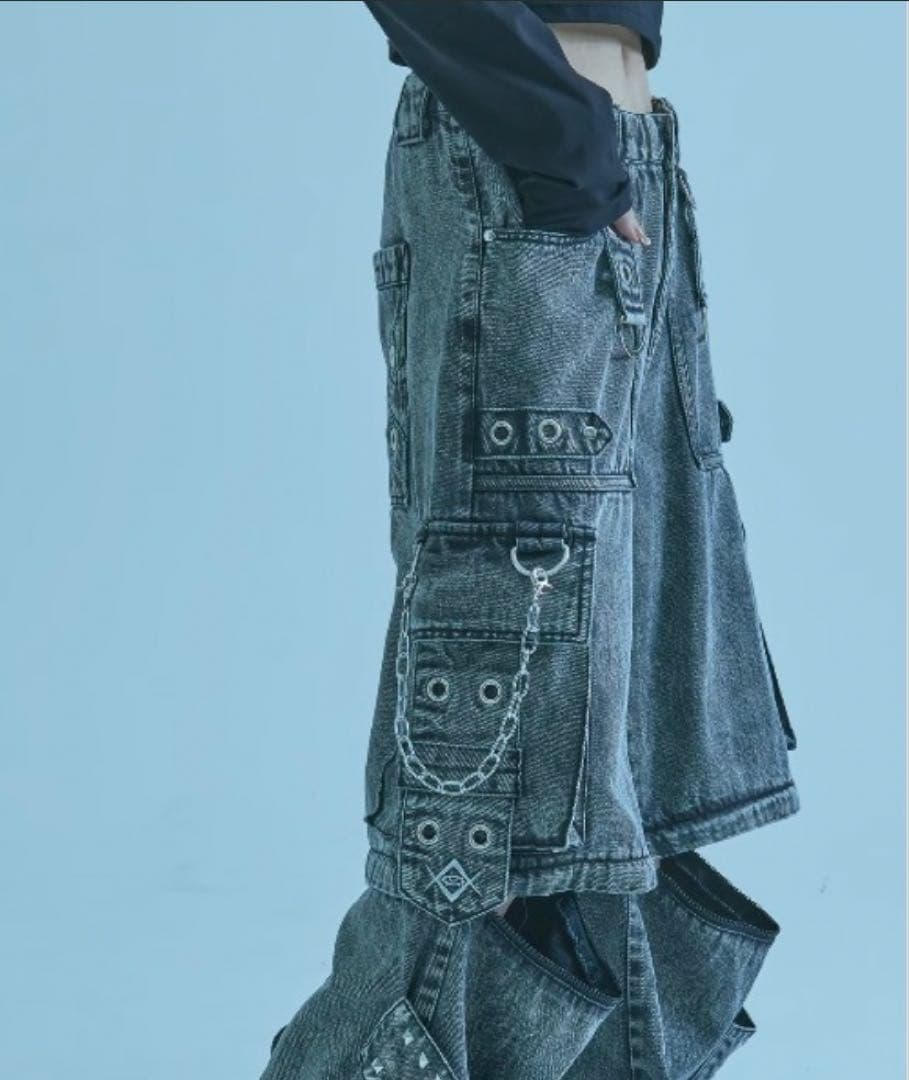 『REFLEM/レフレム』2WAYワイドデニムカーゴパンツ　グレー