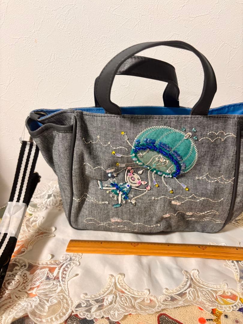 【新品未使用タグ付】アルベロベロ　花クラゲジーンズ生地手提げバッグ