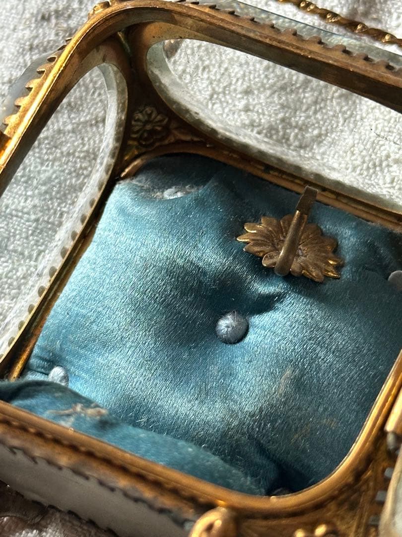 ⚫︎フランスアンティーク⚫︎美しいオルモル調装飾 厚ガラスのジュエリーケース 希少