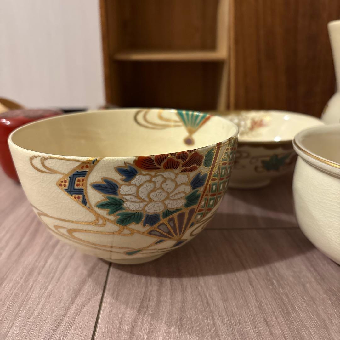 茶道具 茶碗　短柵箱　一式 京焼　平安　仁清　昌山作等