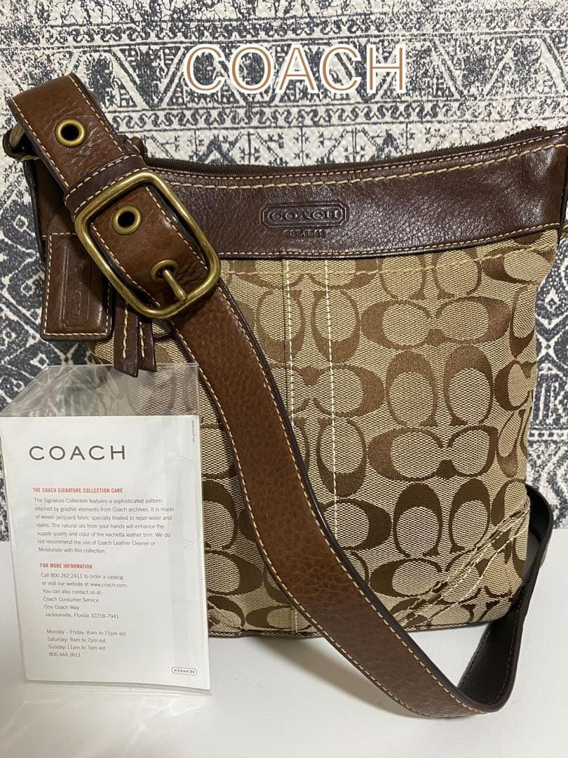 【美品】COACH コーチ シグネチャー ショルダーバッグ 斜め掛けかばん 茶色