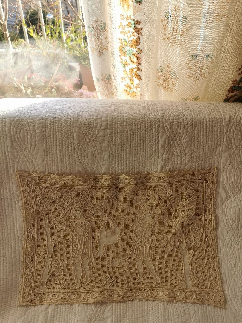 アンティーク ブラットレース アルテミスとアポロン 鹿狩りの森リネンランナー