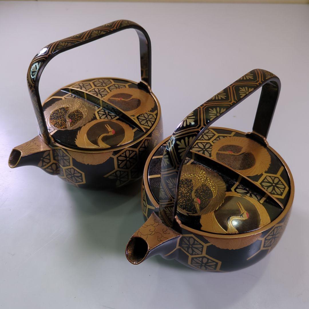 舞鶴模様蒔絵　銚子　１対　時代物　　 懐石道具　金彩　骨董品　蔵出し