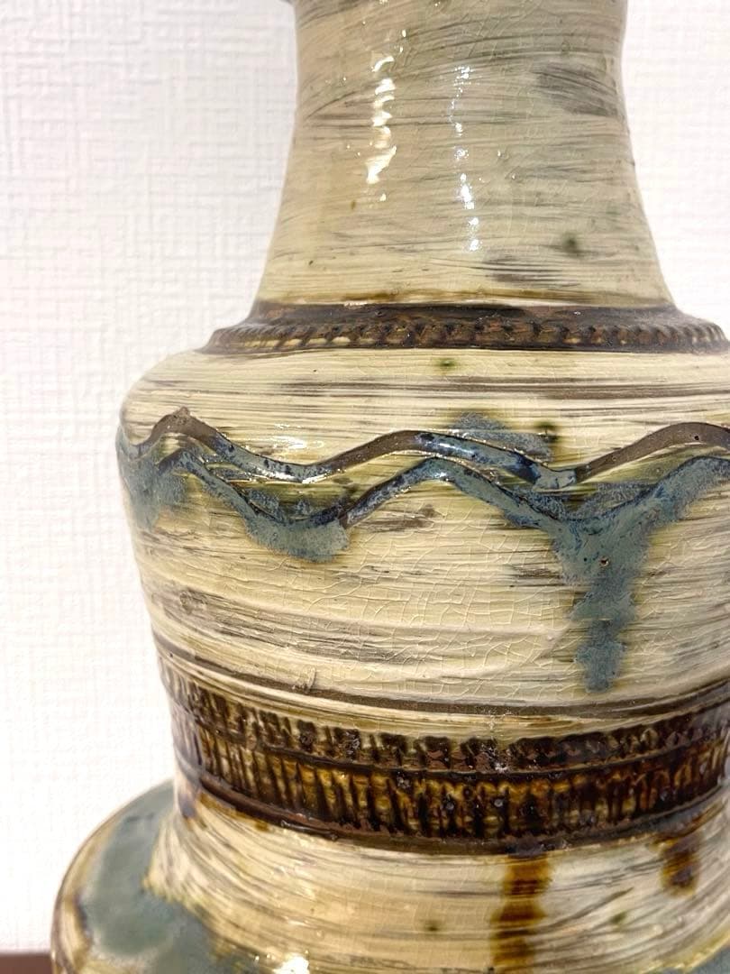 小橋川源慶作 やちむん 壺屋焼花瓶 嘉瓶（ゆしびん）高さ約３４センチ