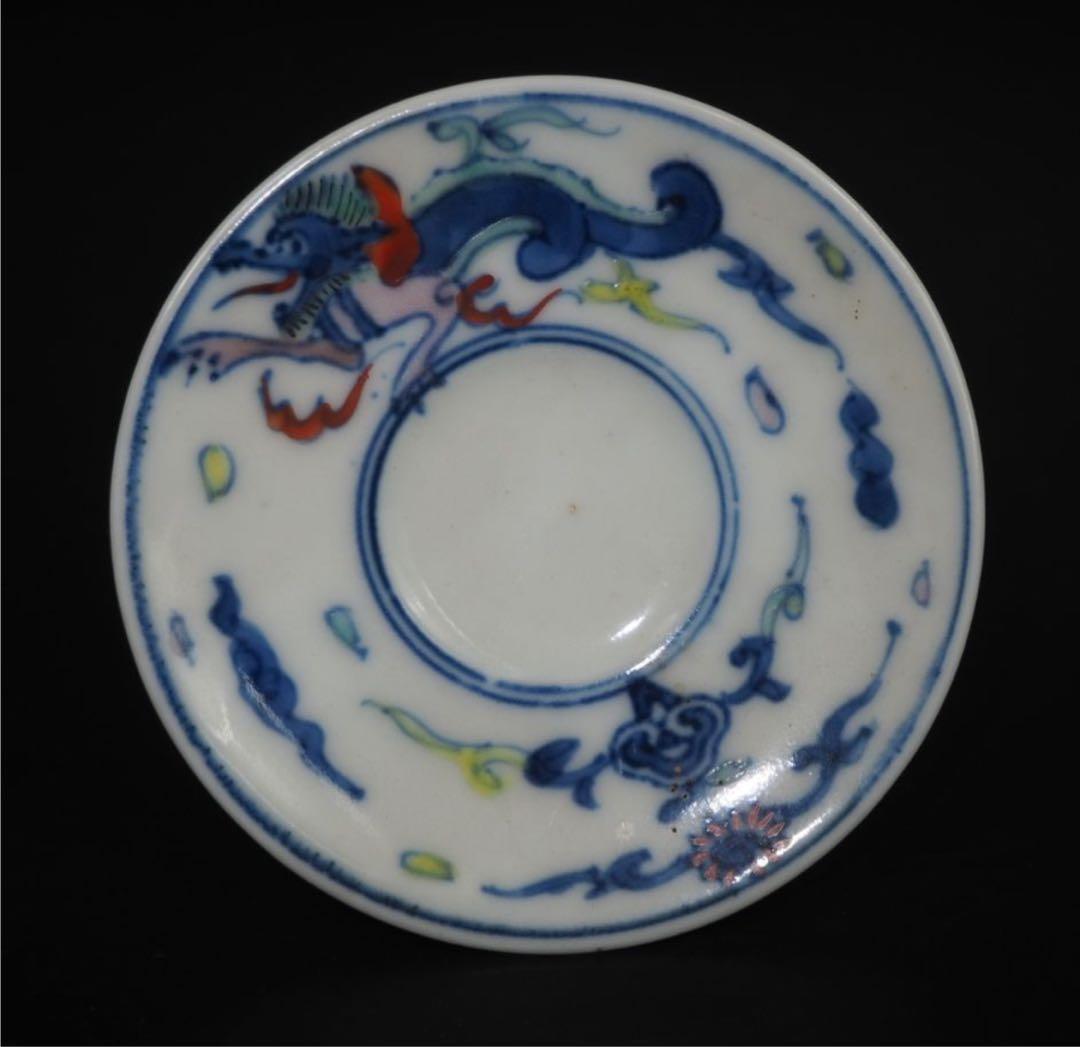 送料無料　大正～昭和初期　瑞光造　豆彩龍文煎茶碗5客