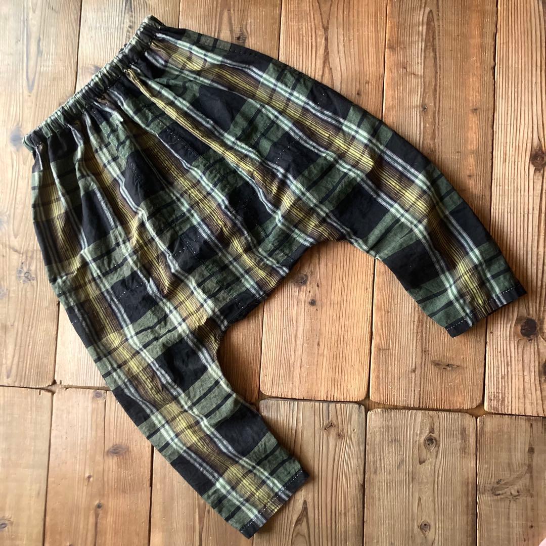 昭和レトロ 古布 布団皮 格子柄 ピエロもんぺ サルエル モンキーパンツ