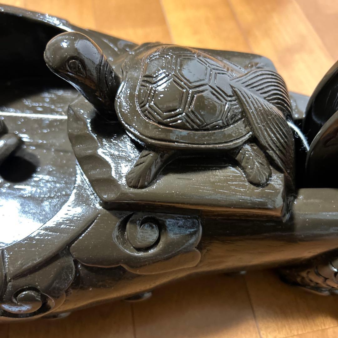 木彫 一刀彫 縁起物 墨壺 龍・鶴・亀