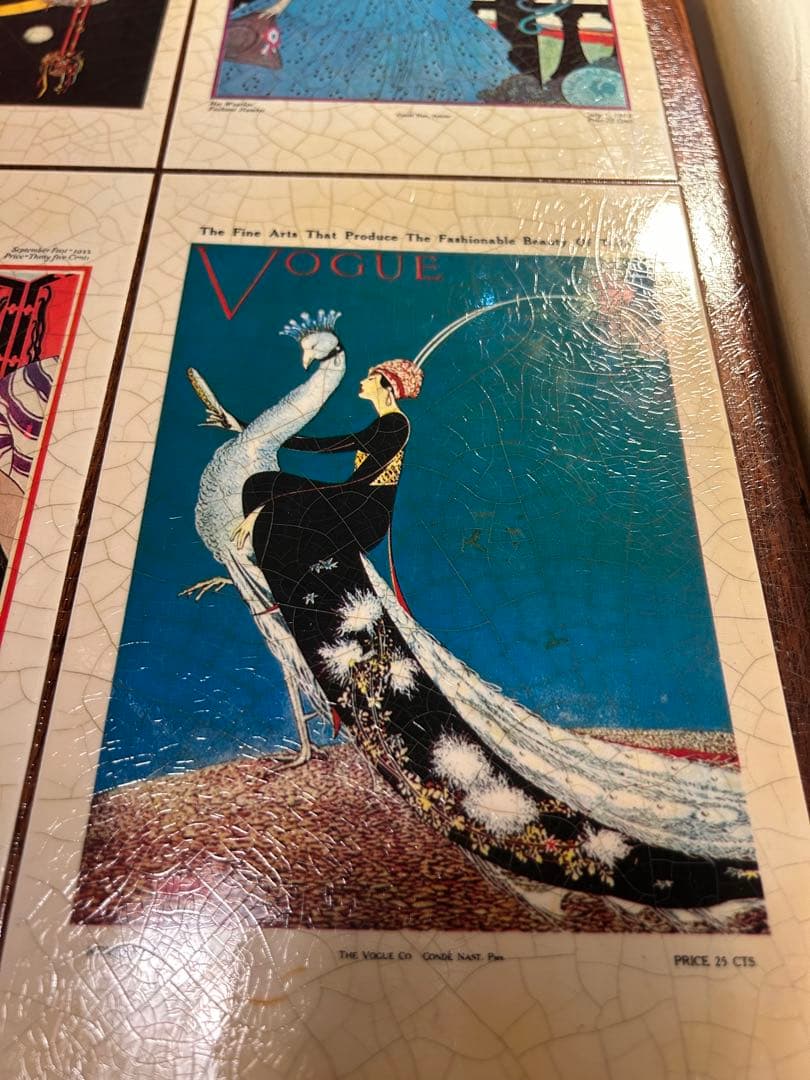 希少 ヴィンテージ VOGUE 木製 タイル アートデコ ポスター