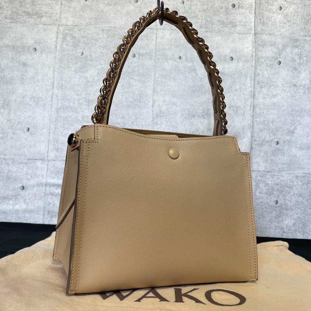 【良品】WAKO 銀座和光 サフィアーノレザー ベージュ ワンハンドルバッグ