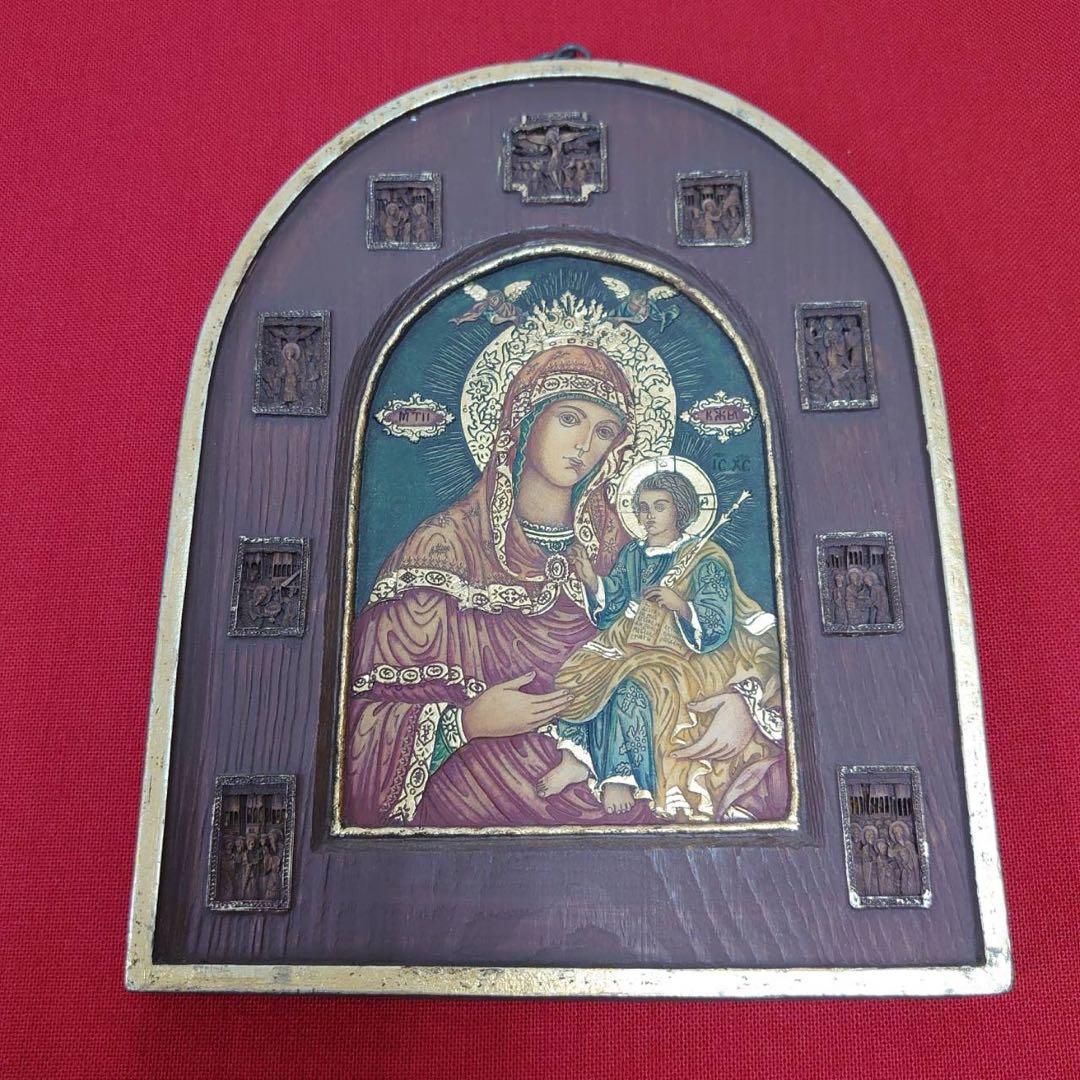 聖母子像 イコン ロシア正教 ブルガリア正教 木彫り ヴィンテージ