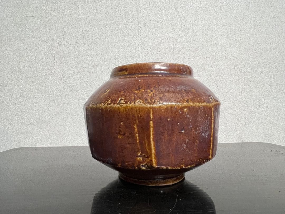 李朝 面取 小壺 飴釉 卯の浮 花入 鑑賞陶器 朝鮮 高麗 骨董 古美術