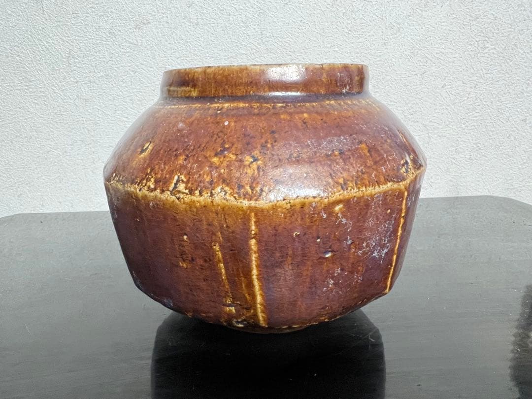 李朝 面取 小壺 飴釉 卯の浮 花入 鑑賞陶器 朝鮮 高麗 骨董 古美術