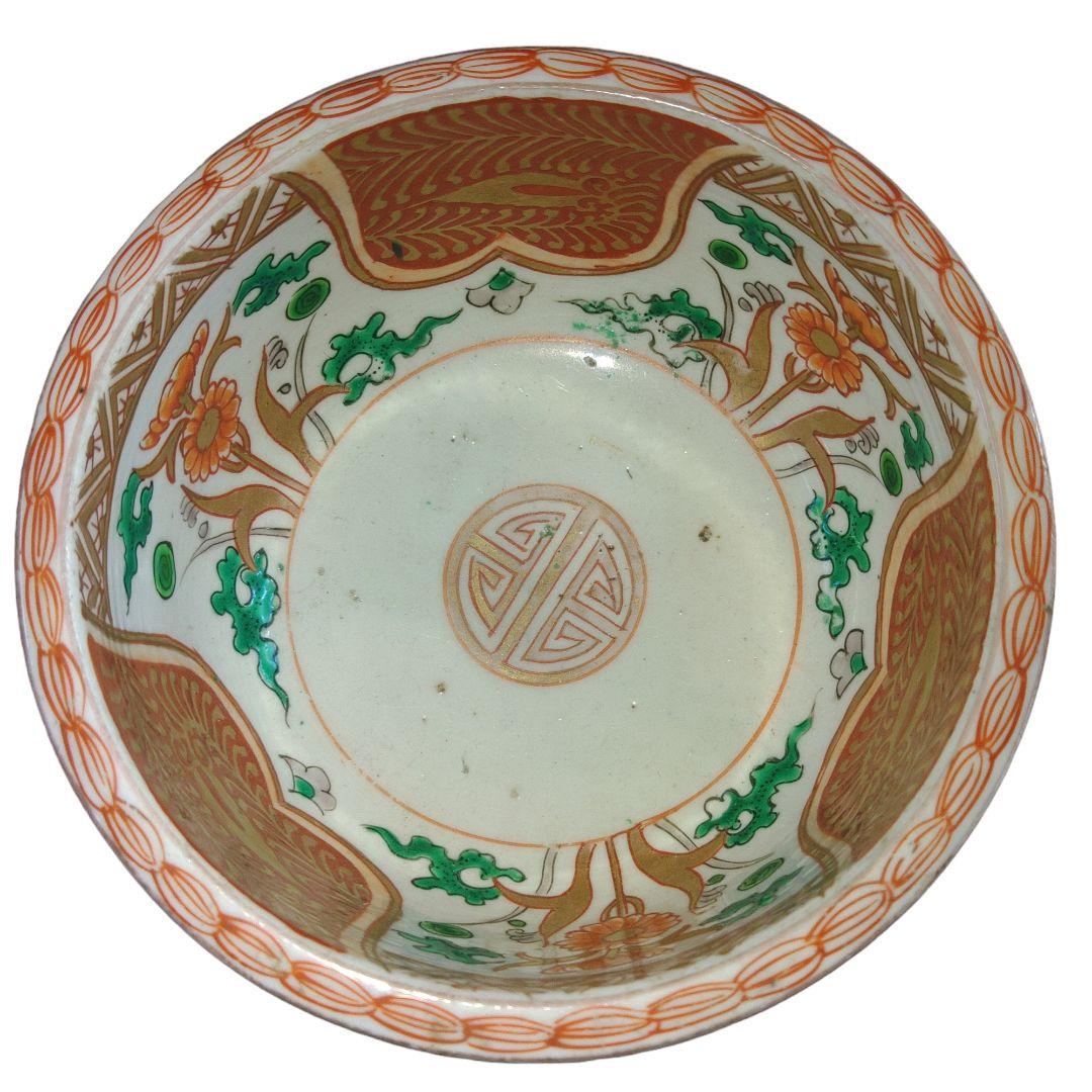 明治期　伊万里焼　草花文色絵盃洗　骨董品　アンティーク