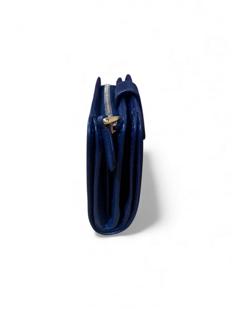 [美品]PRADA プラダ 二つ折り財布 ネイビー ゴールドロゴ