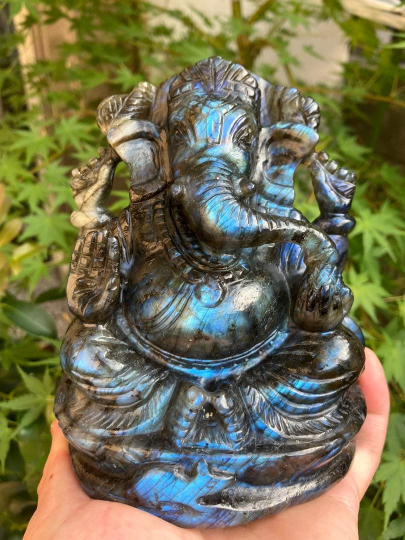 開運　仕事運　ラブラドライト　ガネーシャ様　置物　1,694g マダガスカル産