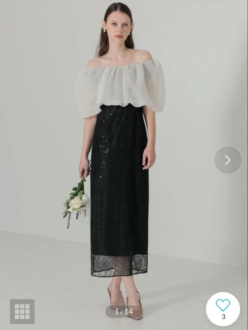 オフショルダー レース ロングドレス