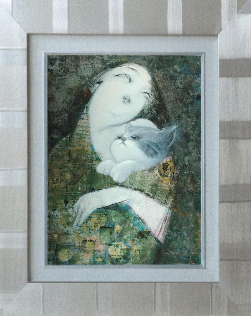 油絵 菅家令子 絵 絵画インテリア 額付(銀) F4-030719 祈り 母子像